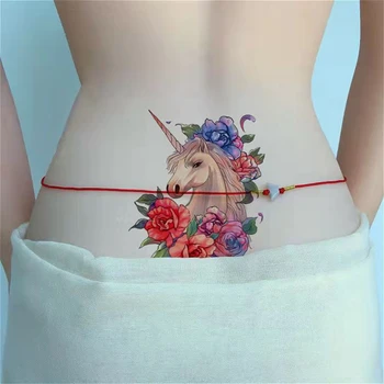 Unicorn Nepremokavé Dočasné Tetovanie Nálepky Žena Akvarel Sexy Ruže Kvet Body Art Falošné Tetovanie Na Rameno Hrudníka Späť Tetovanie Hot
