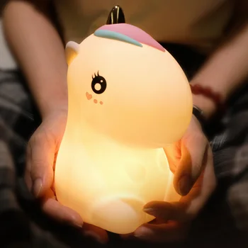 Unicorn LED Nočné Svetlo Dotykový Snímač Farebné USB Nabíjateľné Cartoon Silikónové Spálňa Nočná Lampa pre Deti detský Baby Darček