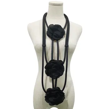 YD&YDBZ Čierny Kvet Kožený Dlhý Náhrdelník Pre Dámy Luxusné Gumy Choker Príveskom Reťazca Ženy, Oblečenie, Šperky, Náhrdelníky