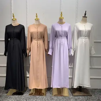 Elegantné Ramadánu Eid Dubaj Abaya Turecký Šifón Šaty Moslimských Žien Dlhý Rukáv Tlačidlo Hore Slim Lete Islamské Oblečenie Abayas