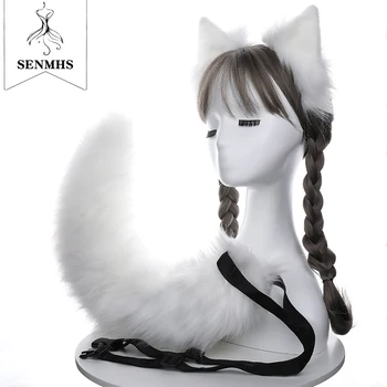 SENMHS Dievčatá Sexy Líška, Mačka nasadenie Chvosta Anime Uši, Vlasy Klip Plyšové Lolita Príslušenstvo Realistické hlavový most Simulácie Zvieracích pokrývku hlavy