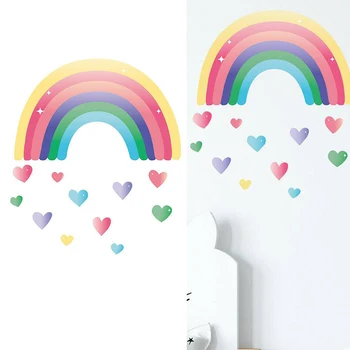 Vymeniteľné Škôlky Stenu Odtlačkový Nálepky Cartoon Rainbow Stenu, Nálepky, Farebné Láska Srdce Tapety detskej Izby Nástenné Art Dec.
