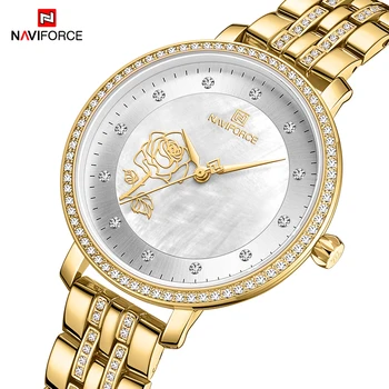 Luxusné Značky NAVIFORCE Ženy, Zlaté Hodinky Elegantné Módne Dámske Náramkové hodinky Quartz Creative s Diamantmi a ružové hodinky