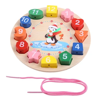 Drevené Digitálne Hodiny Skladačka Puzzle, Hračky Cvičenie Digitálne /tvar /color Poznávania